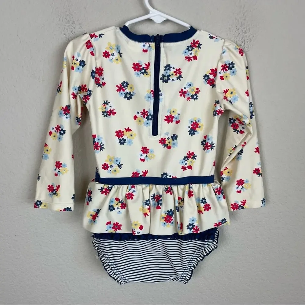 ruffle butts Off White Navy Floral Long Sleeve Swimsuit 3